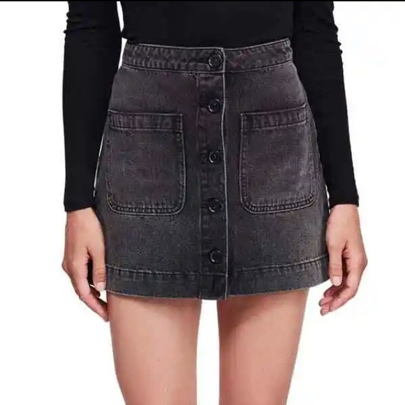 We The free Charcoal Super High Waisted Button Front Denim Jean Mini Skirt - Picture 4 of 9